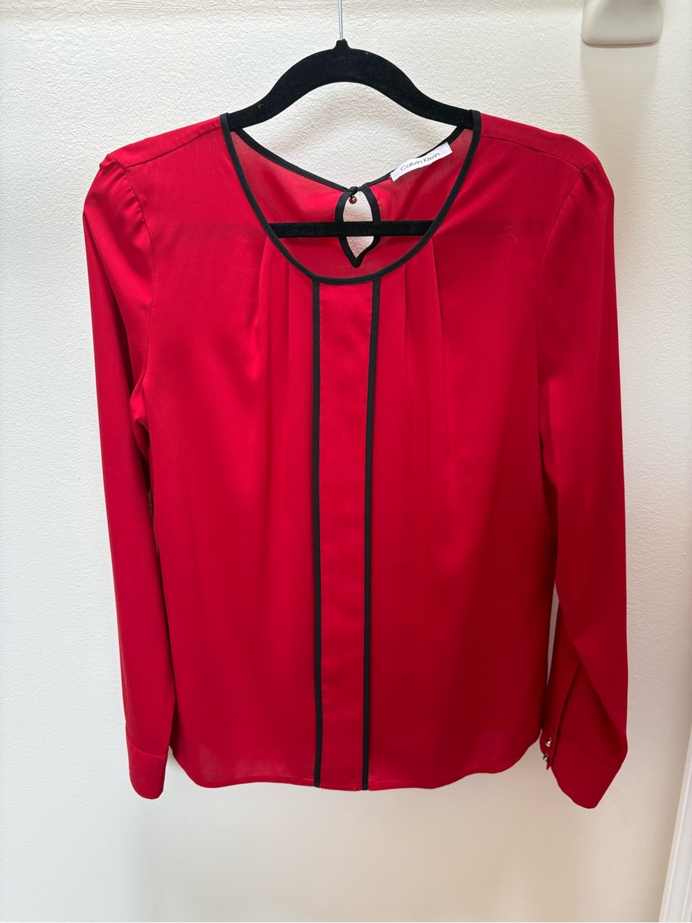 Calvin Klein Crimson Red Blouse with Black Piping